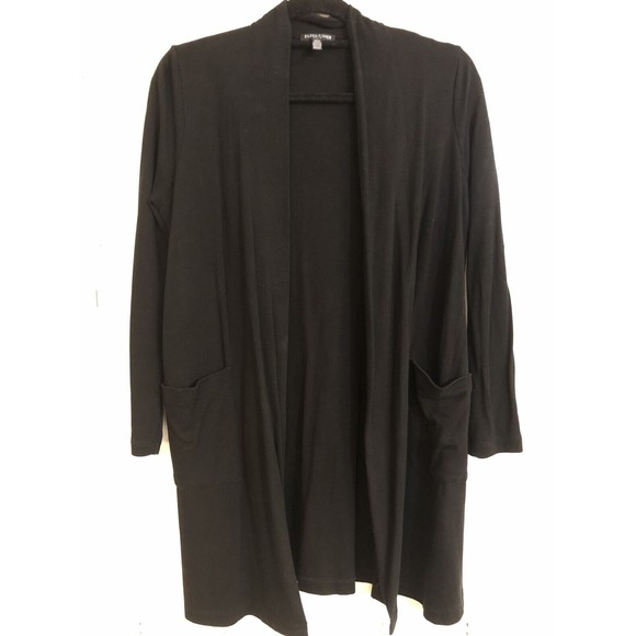 EILEEN FISHER Petite Long Fluid Lyocell Open Front Jersey Cardigan Pockets Small - Picture 1 of 8